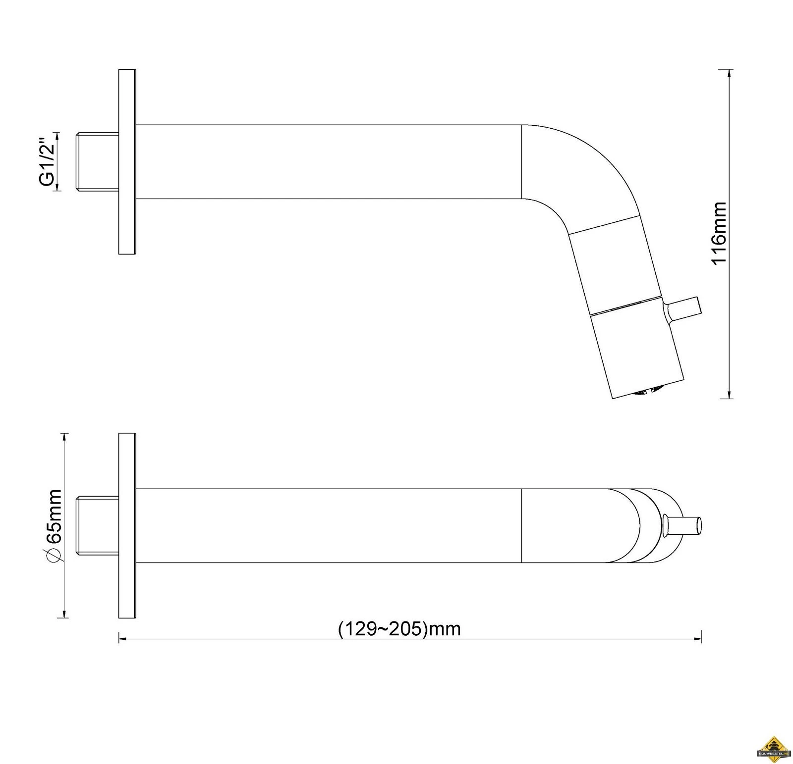 Wiesbaden Sophia Inkortbaar Toiletkraan Muurbevestiging Mat-zwart - Afbeelding 2