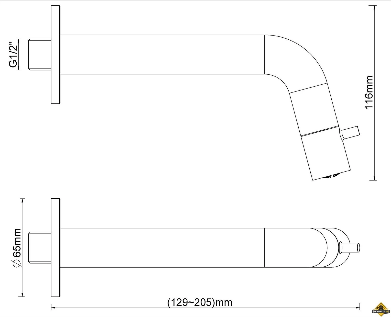 Wiesbaden Sophia Inkortbaar Toiletkraan Muurbevestiging Geborsteld Koper - Afbeelding 2
