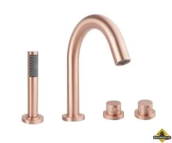 Wiesbaden Caral 4-gats Badrandthermostaat Geborsteld Koper Afbouwset