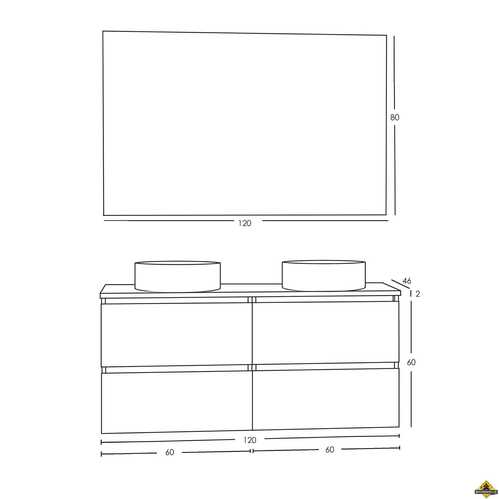 Xellanz Bologna Badmeubel 120cm Matwit+stenen Blad - Afbeelding 3