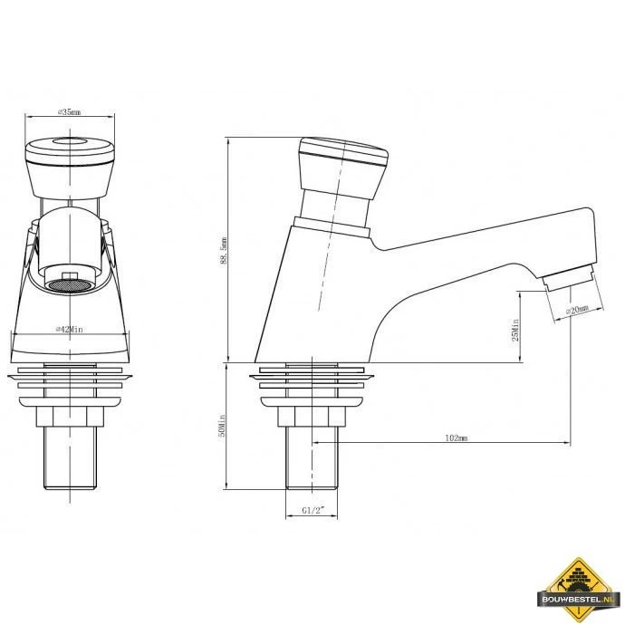 Wiesbaden Public Zelfsluitende Toiletkraan Chroom - Afbeelding 2