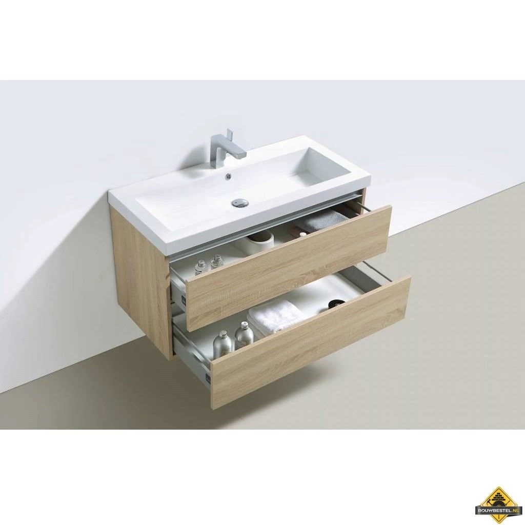 Badmeubel Trendline 100 Cm Light Wood Zonder Kraangat - Afbeelding 2