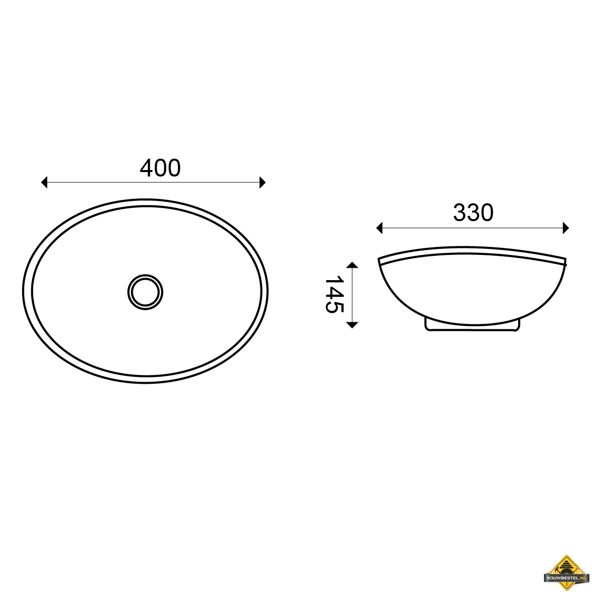Wiesbaden Barco Opzetwastafel 400x330x145 Mat-wit - Afbeelding 2
