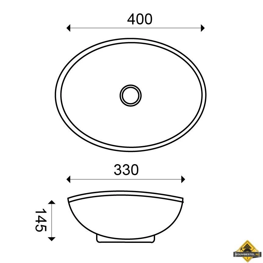 Wiesbaden Barco Opzetwastafel 400x330x145 Mat-zwart - Afbeelding 2