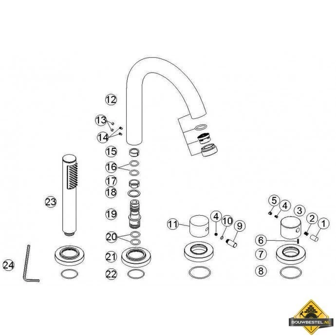 Wiesbaden Caral Inbouw Badrandkraan Afbouwset 4-gats Chroom - Afbeelding 3