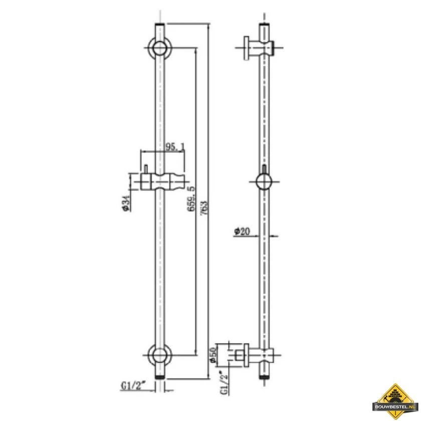 Wiesbaden Chroom Glijstang Met Wateruitgang 763 Mm - Afbeelding 4