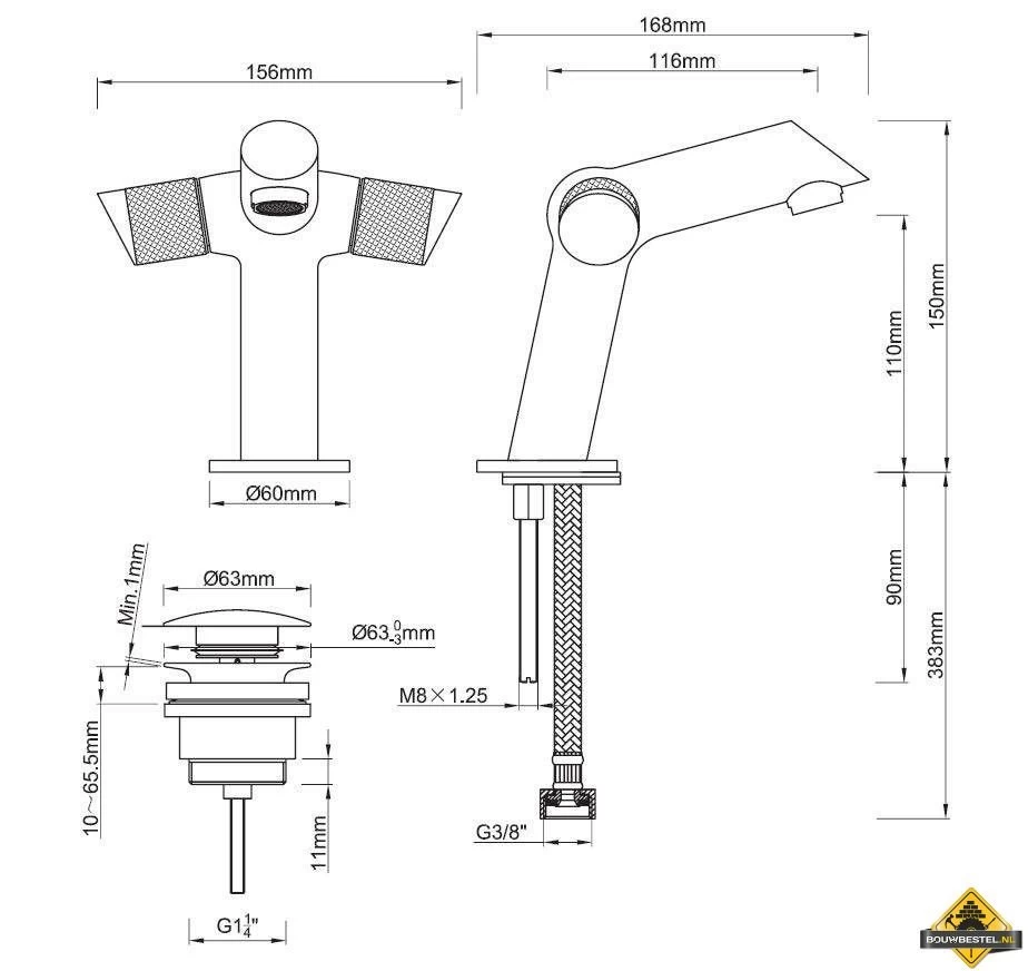 Wiesbaden Concorde Wastafelkraan + Klikwaste Chroom - Afbeelding 2