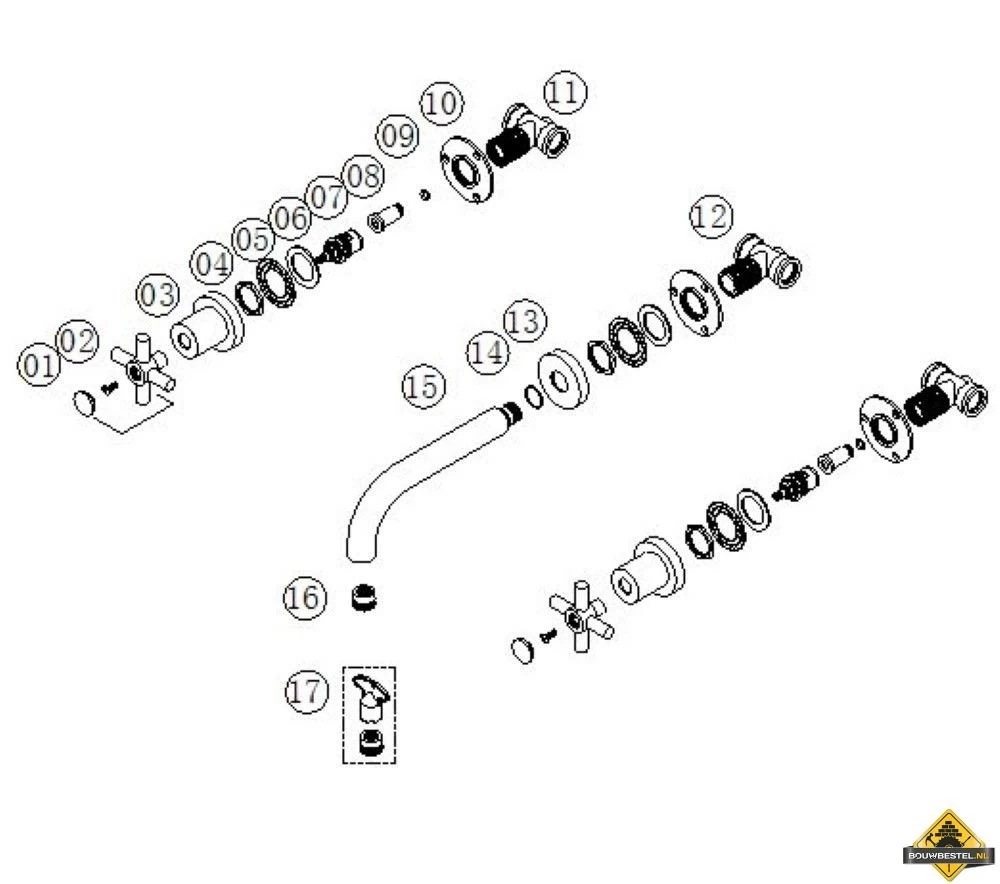 Wiesbaden Cross Inbouw-wastafelmengkraan 2-knops Chroom - Afbeelding 2