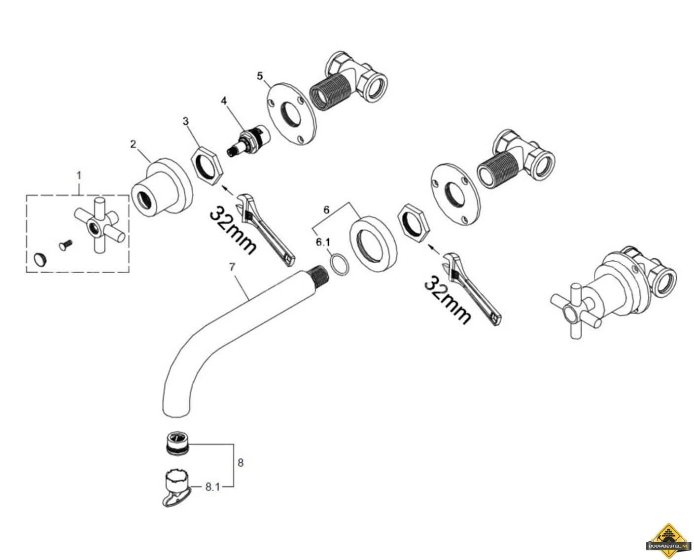 Wiesbaden Cross Inbouw-wastafelmengkraan 2-knops Chroom - Afbeelding 5