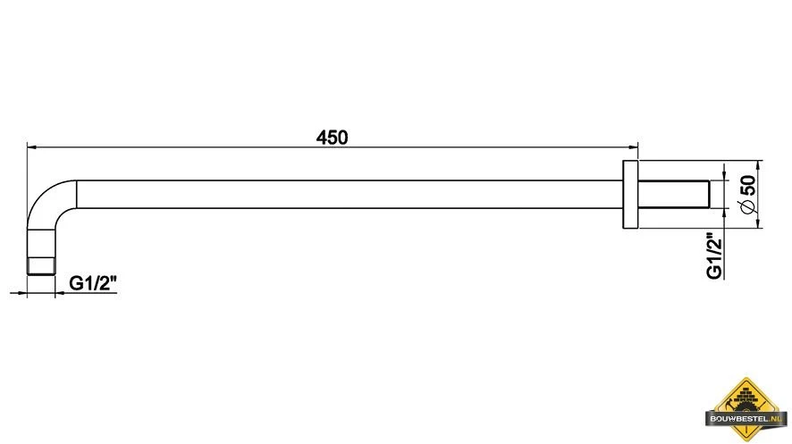 Douchearm Rond Gebogen Muurbevestiging 45 Cm Geborsteld Staal - Afbeelding 2