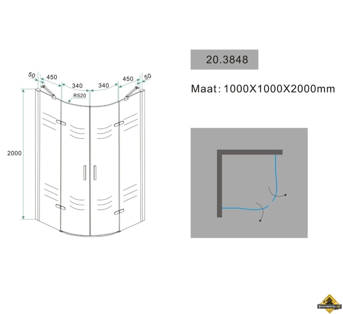 Wiesbaden Double Ronde Douchecabine 1000x1000x2000 Chroom 8mm NANO - Afbeelding 5