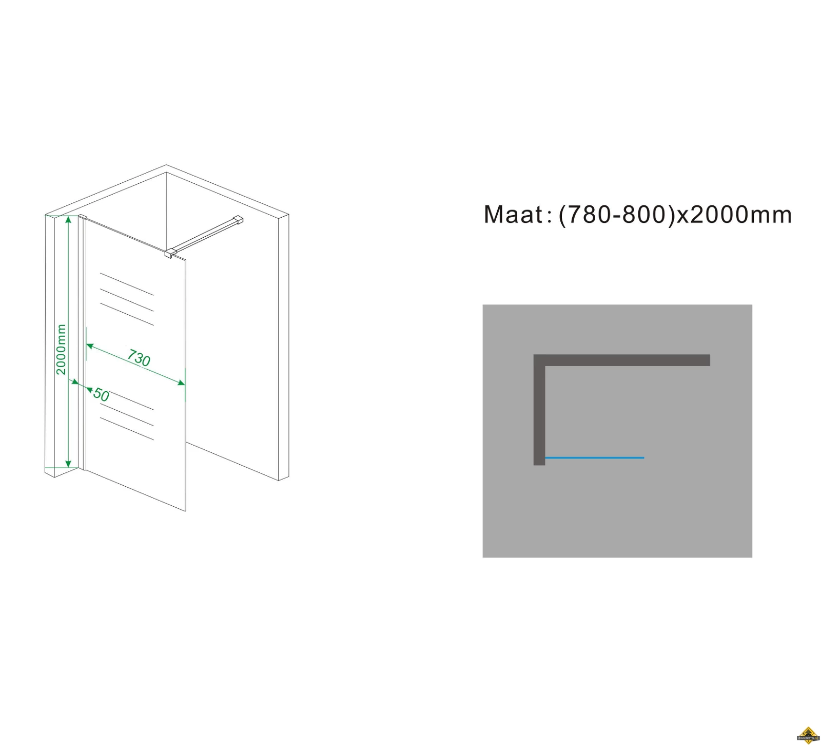 Block Douchecabine Met Schuifdeur 1400x1000x2000 Chroom 8mm NANO