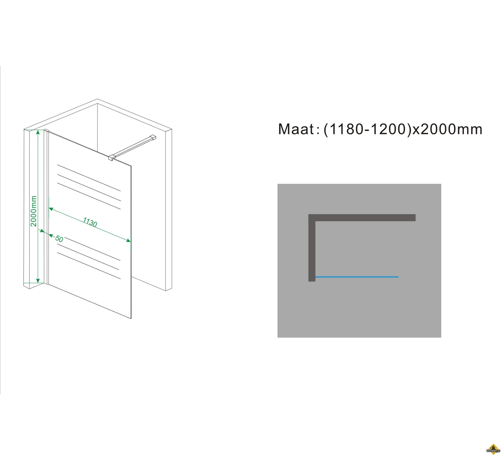 Wiesbaden Sphere 1/4 R.douchecabine LS 900x900x2000 Chroom 8mm NANO