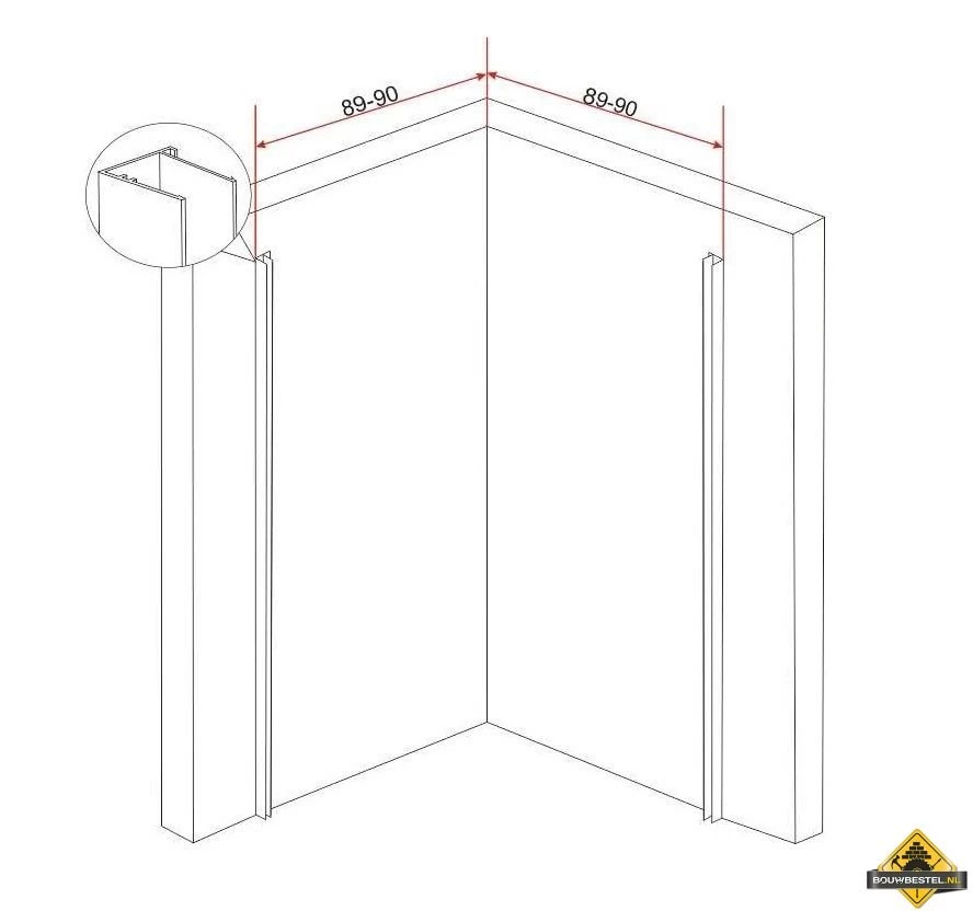 Wiesbaden Sphere 1/4 R.douchecabine LS 900x900x2000 Chroom 8mm NANO - Afbeelding 3