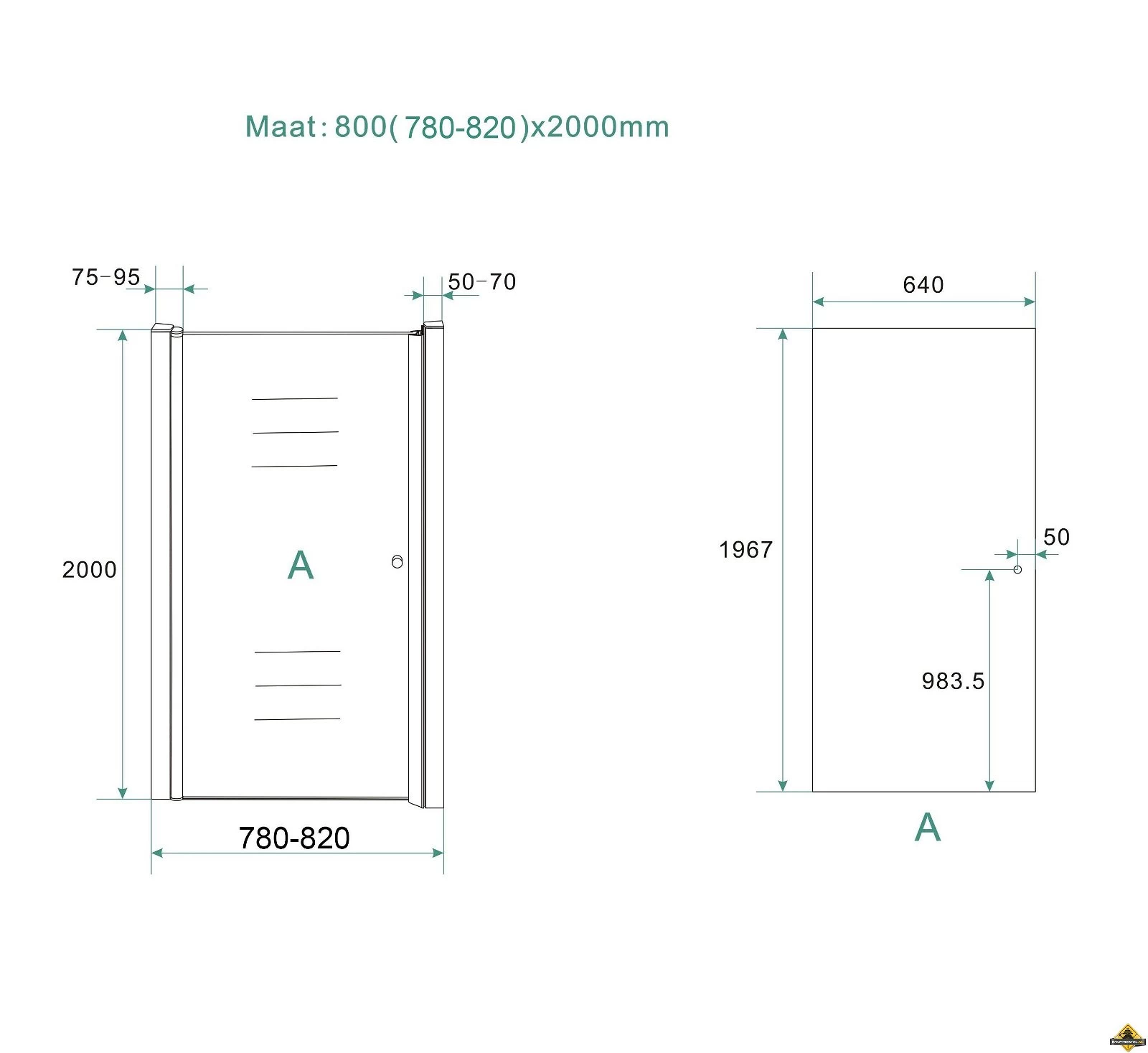 Wiesbaden Partly Nisdeur 800x2000 8mm Met Gedeeltelijk Mat Glas - Afbeelding 2