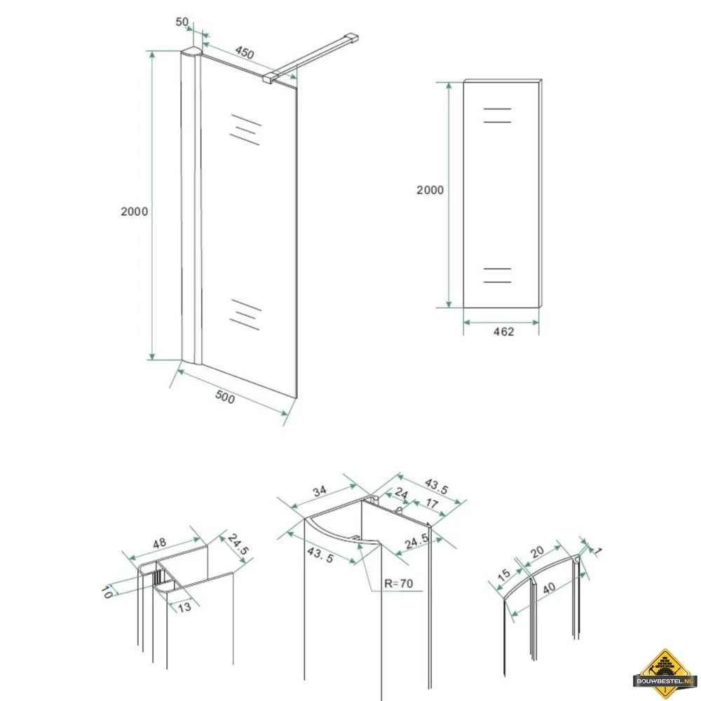 Wiesbaden Twice Douchecabine Dubbele Deur 900x900x2000 Chroom 8mm NANO - Afbeelding 4