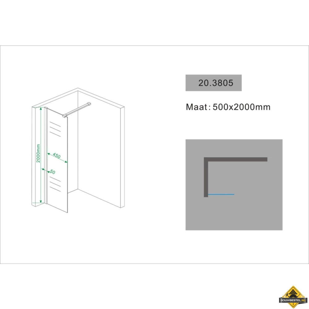 Wiesbaden Twice Douchecabine Dubbele Deur 900x900x2000 Chroom 8mm NANO - Afbeelding 3