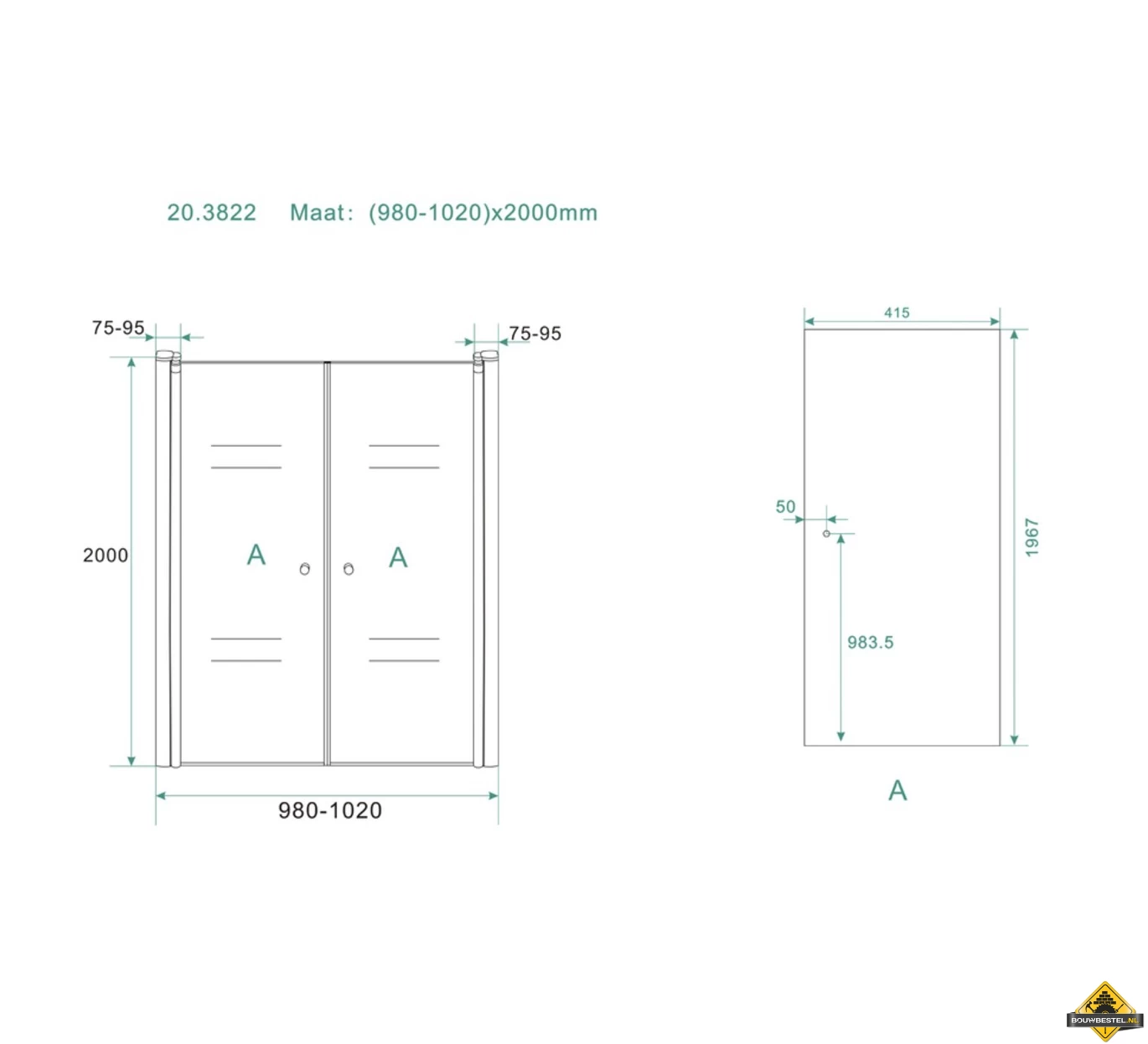 Wiesbaden Luke Dubbele Pendeldeur In Nis 100 Cm - Afbeelding 3