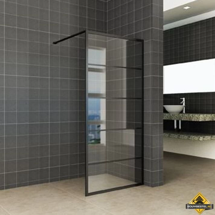 Wiesbaden Horizon Inloopdouche Mat Zwart Raster 90 Cm 8 Mm Nano