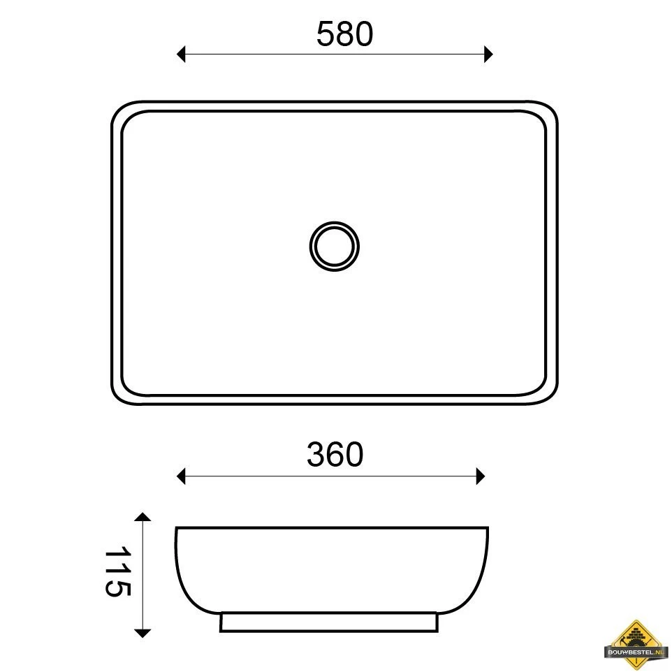 Wiesbaden Karé Opzetwastafel 580x360x115mm Mat-zwart - Afbeelding 2
