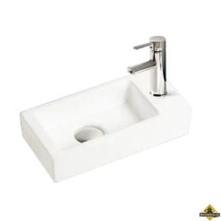 Keramische Fontein Qubic Mini Rechts Met Kraan En Afvoer