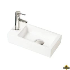 Keramische Fontein Qubic Mini Links Met Kraan En Afvoer