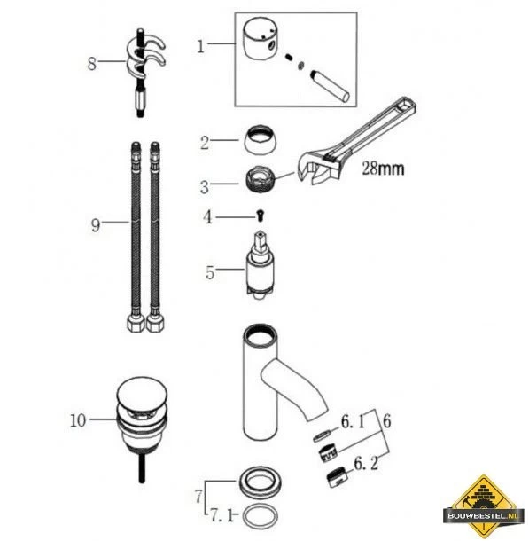 Wiesbaden Cadans KIWA Wastafelmengkraan Laag+kl.waste Chroom - Afbeelding 2