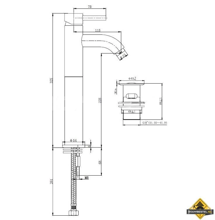 Wiesbaden Cadans KIWA Wastafelmengkraan HOOG + Kl.waste Geborsteld Staal - Afbeelding 2