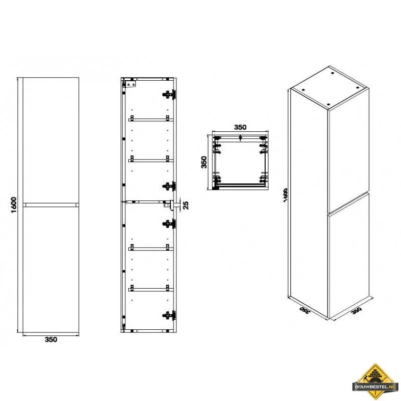 Wiesbaden Vision Kolomkast 2 Deuren 160x35x35 Cm Houtnerf Grijs - Afbeelding 3