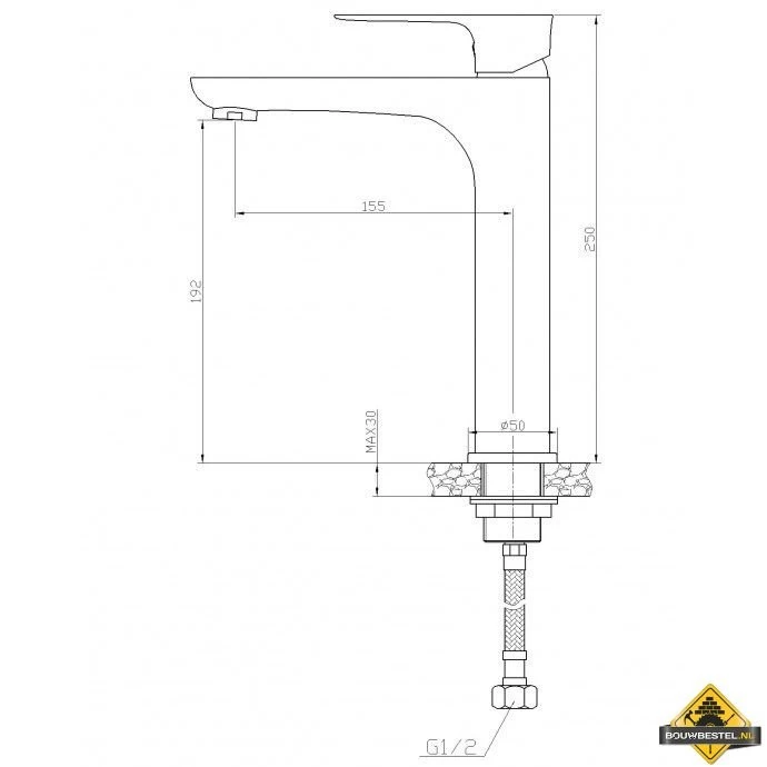 Wiesbaden Casma Eenhendel-wastafelmengkraan Hoog Zwart/chroom - Afbeelding 2