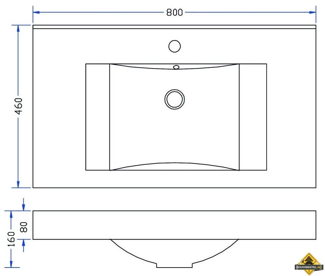 Wiesbaden Tigris Losse Kunstmarmer Wastafel 80x46 Wit - Afbeelding 2