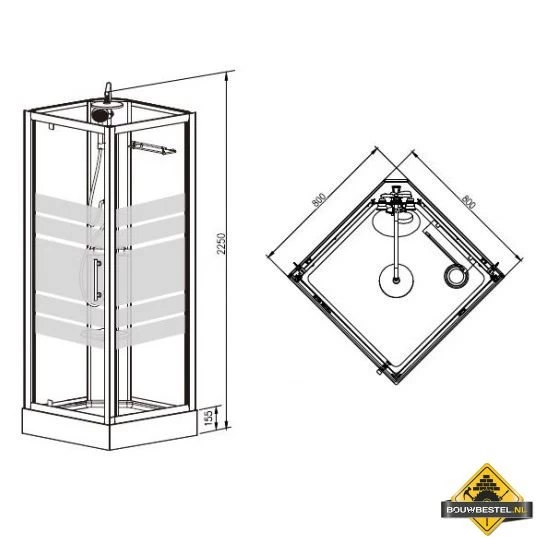 Thermo Complete Douchecabine 80x80x218 Alu 5mm Glas - Afbeelding 2