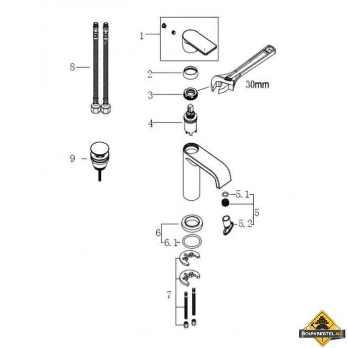 Wiesbaden Lima Wastafelmengkraan + Clickwaste Chroom - Afbeelding 2