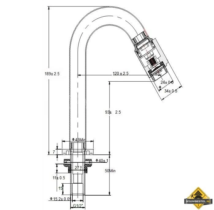 Wiesbaden Victoria Toiletkraan RVS-look - Afbeelding 2