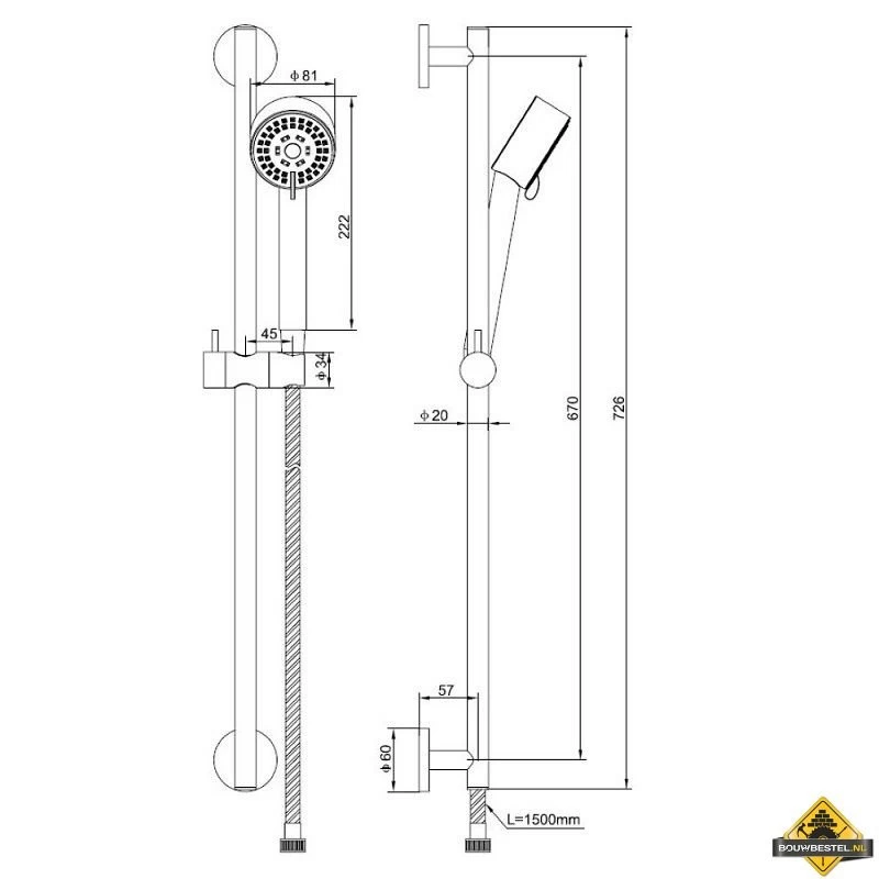 Wiesbaden Cadans Luxe Glijstangset Compleet Chroom - Afbeelding 3