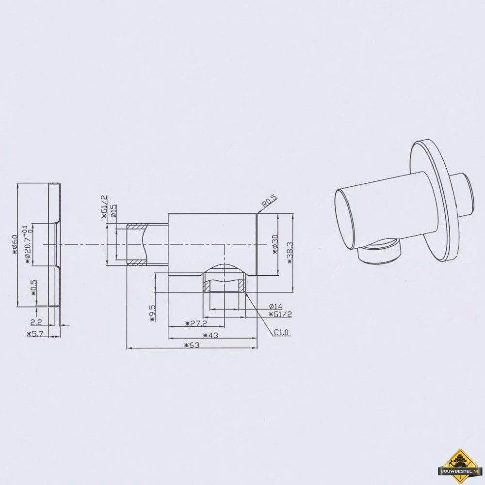 Wiesbaden Caral Doucheaansluiting Chroom - Afbeelding 2