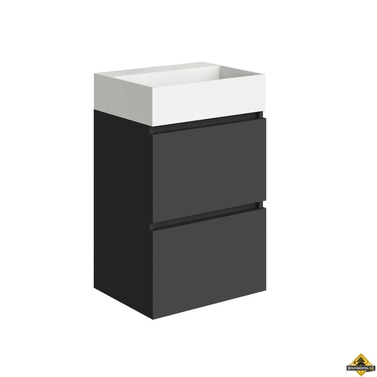 Mini Onderkast Met 2 Laden 45 Cm Mat Zwart En Wastafel Keramiek Glans Wit