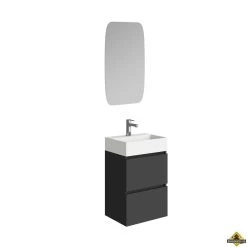 Mini Onderkast Met 2 Laden Mat Zwart En Wastafel Keramiek Glans Wit 45 Cm Inclusief Spiegel