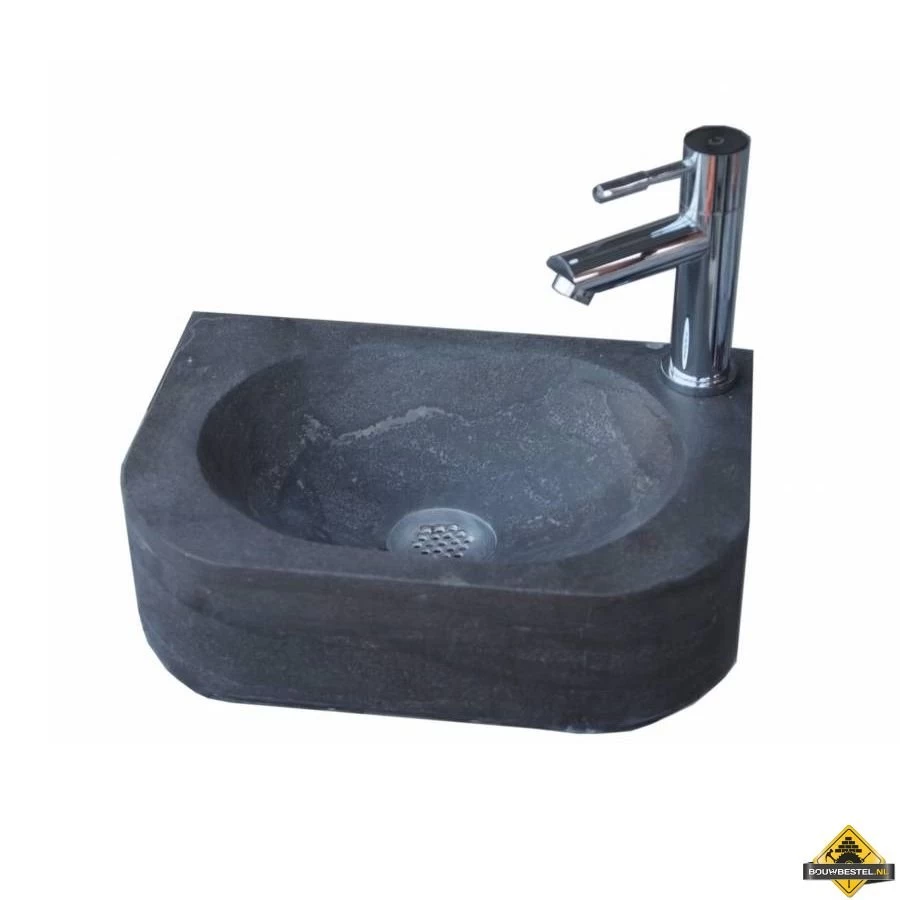 Natuursteen Fontein Flow Rechts Met Kraan, Rooster En Sifon