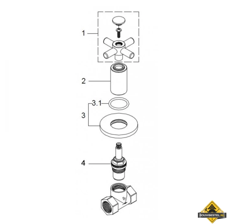 Wiesbaden Cross Inbouw Stopkraan 1/2inch Chroom - Afbeelding 3