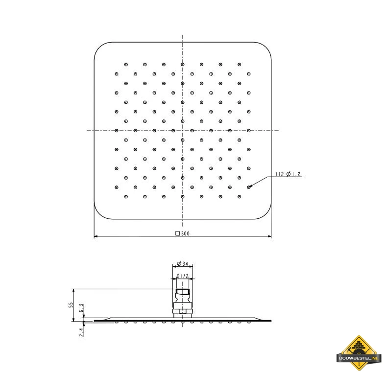 Wiesbaden UFO Luxe Hoofddouche Vierkant 300mm Ultra Plat Chroom - Afbeelding 4