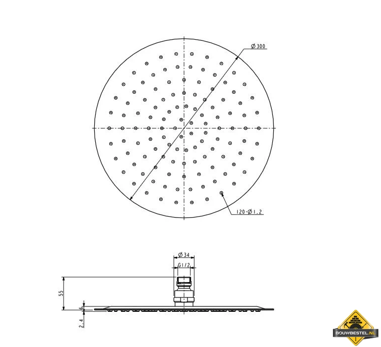 Wiesbaden UFO Luxe Hoofddouche Rond 300mm Ultra Plat Chroom - Afbeelding 4