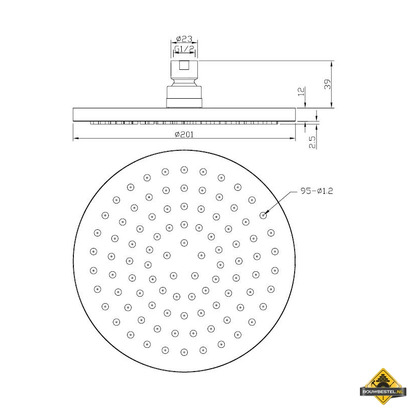Wiesbaden Luxe Messing Douchekop Vast Rond 200mmx12mm Chroom - Afbeelding 2