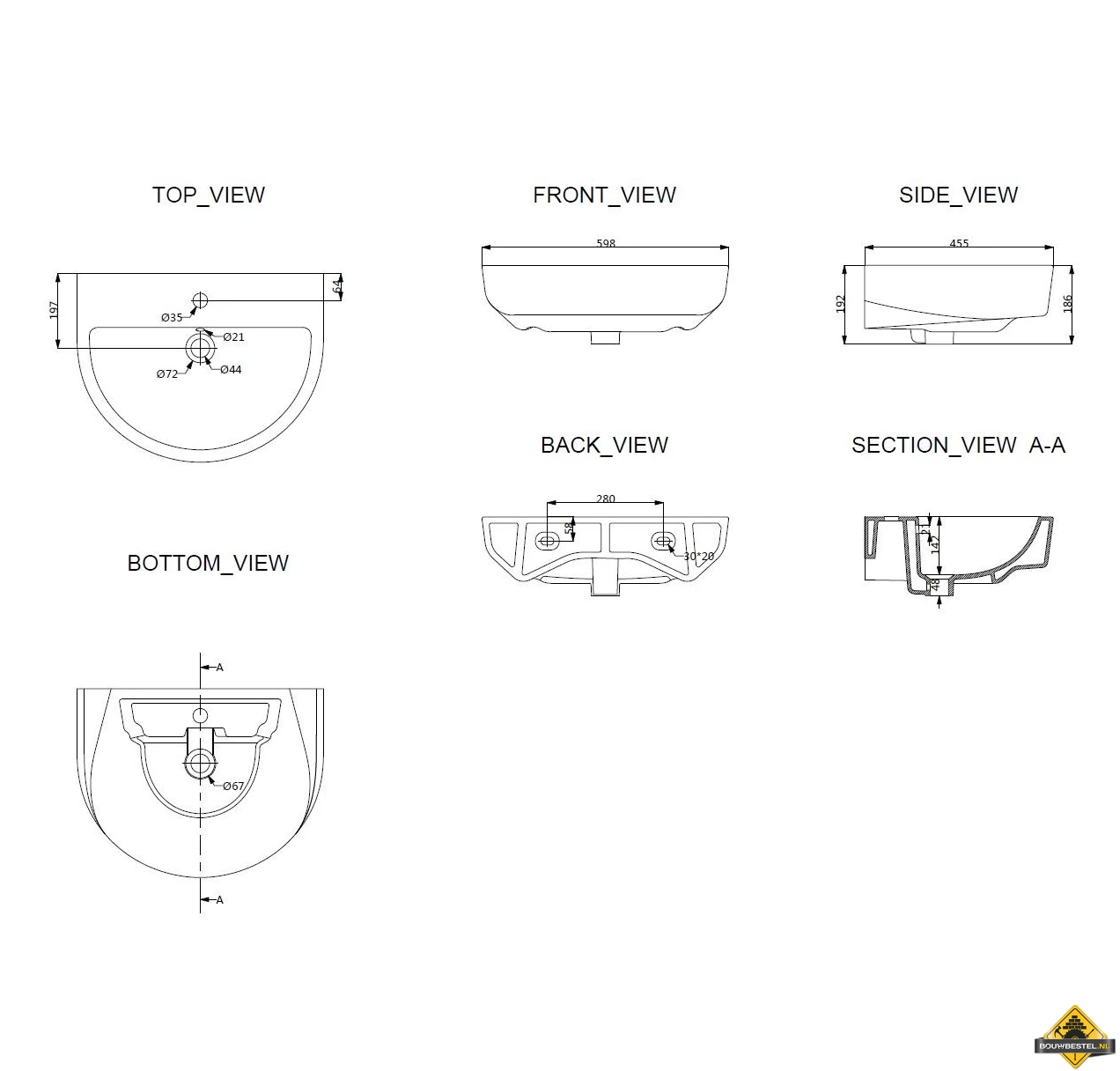Fold Wastafel 60 X 45 Cm Wit - Afbeelding 2