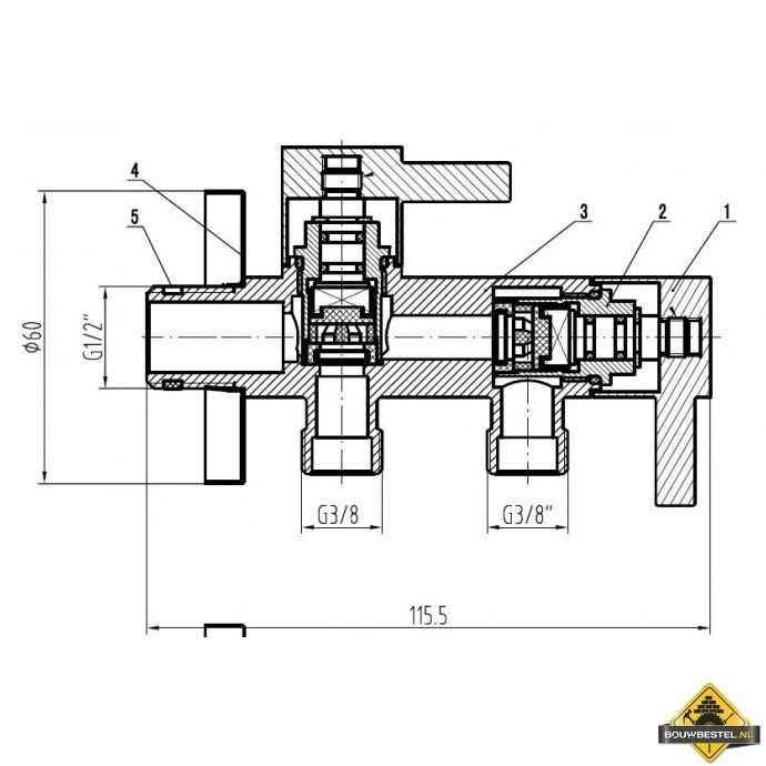 Riko Minimal Dubbele Hoekstopkraan 1/2 Inch X 3/8 Inch X 3/8 Inch Chroom - Afbeelding 2