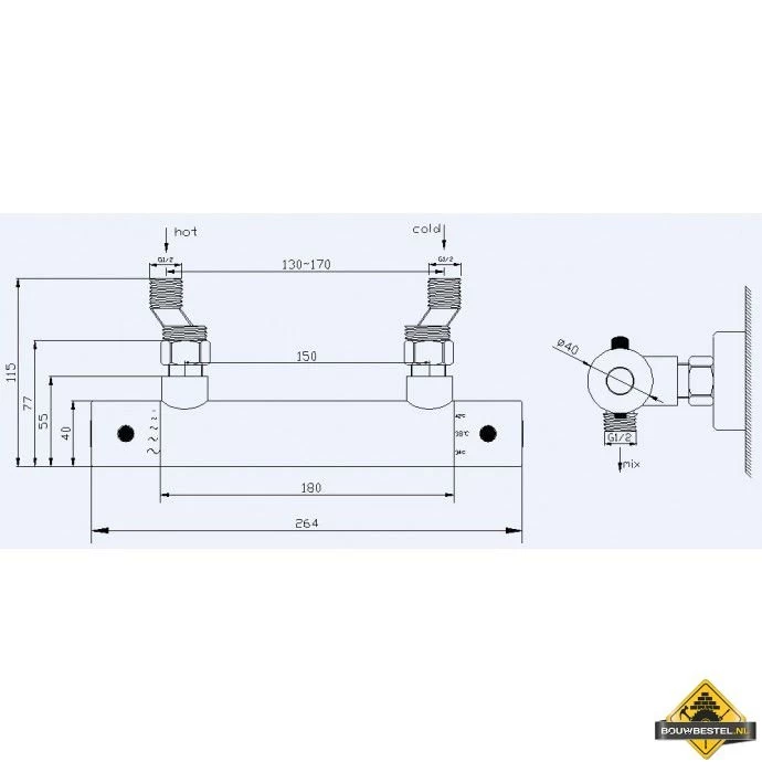 Rio Thermostaat Douchemengkraan 15cm RVS-look - Afbeelding 2