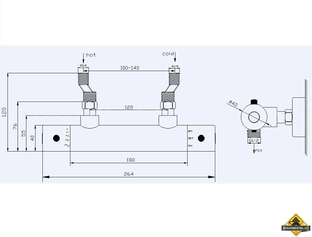 Rio Thermostaat Douchemengkraan 12cm RVS-look - Afbeelding 2