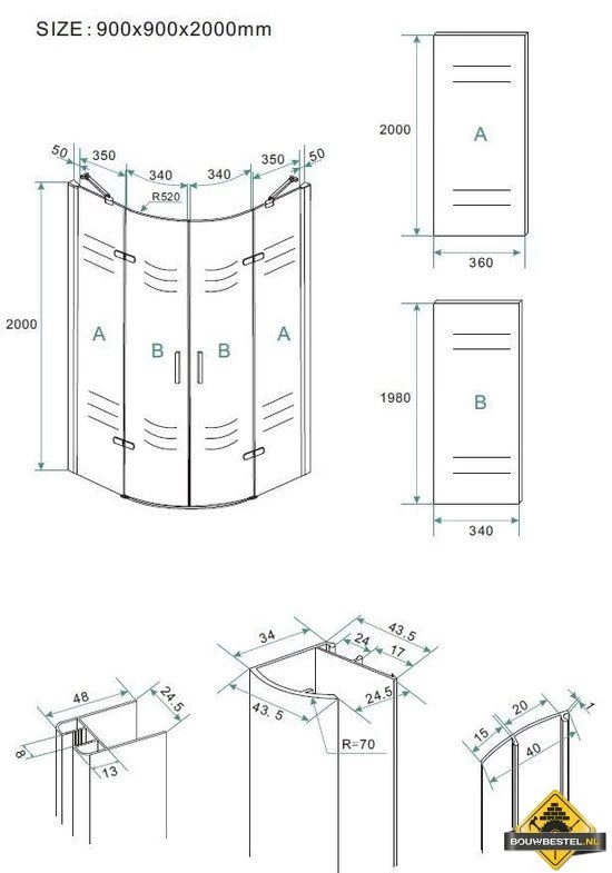 Wiesbaden Double Douchecabine Met Draaideuren 900x900x2000 Chroom 8mm NANO - Afbeelding 5