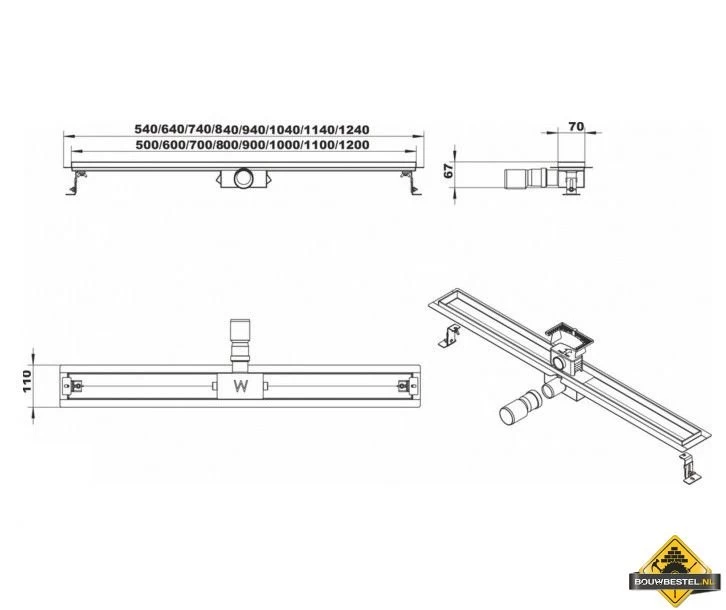 Wiesbaden RVS Douchegoot Met Flens Zonder Rooster 110x7 Cm (3e Generatie ) - Afbeelding 2