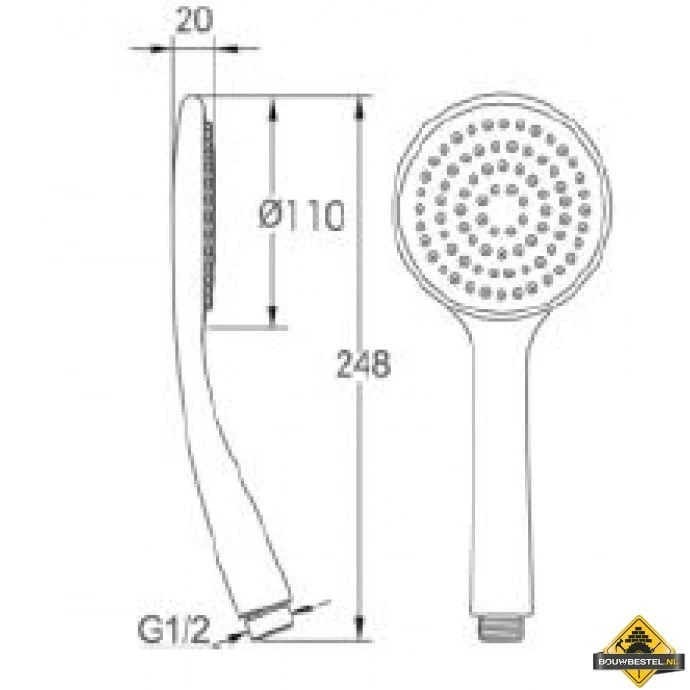 Wiesbaden Single Chroom ABS Handdouche Rond 1/2inch - Afbeelding 3